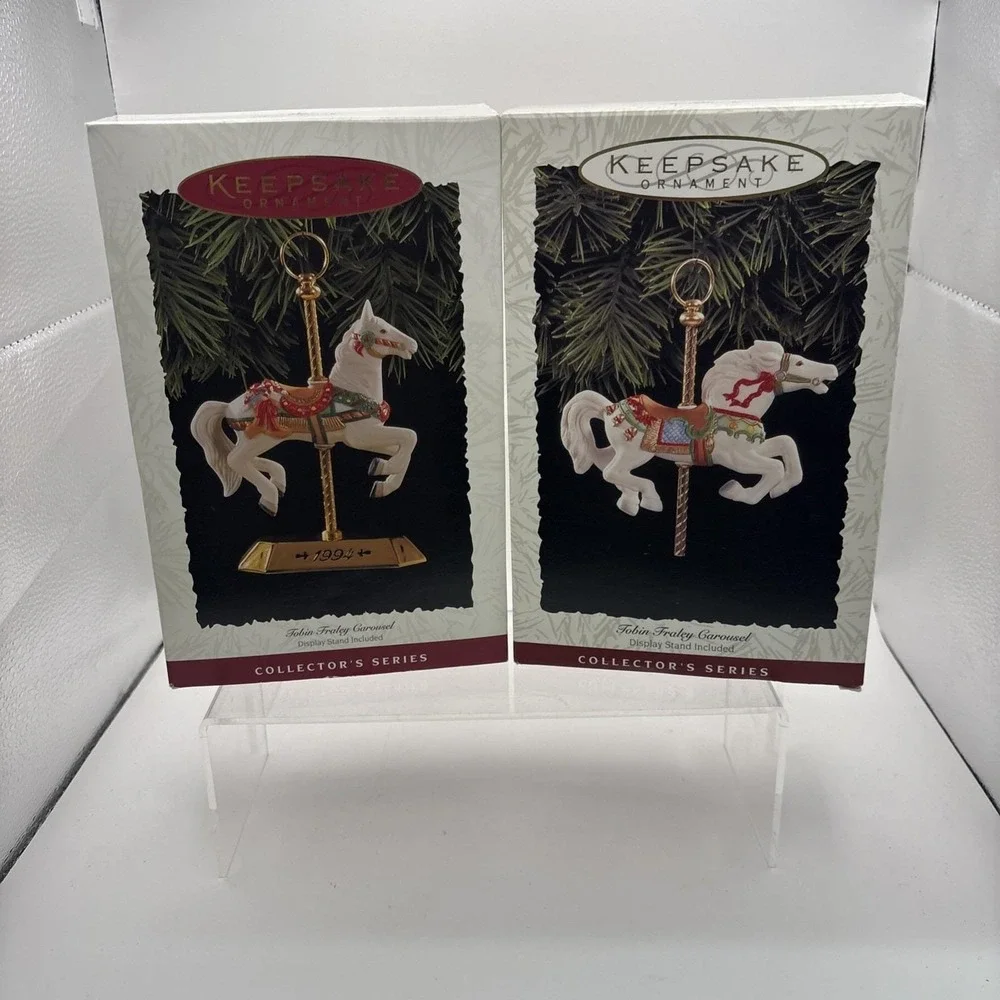 Vtg~Hallmark Ornaments~Tobin Fraley Carousel Horses~Lot of 2~1993 & 1994